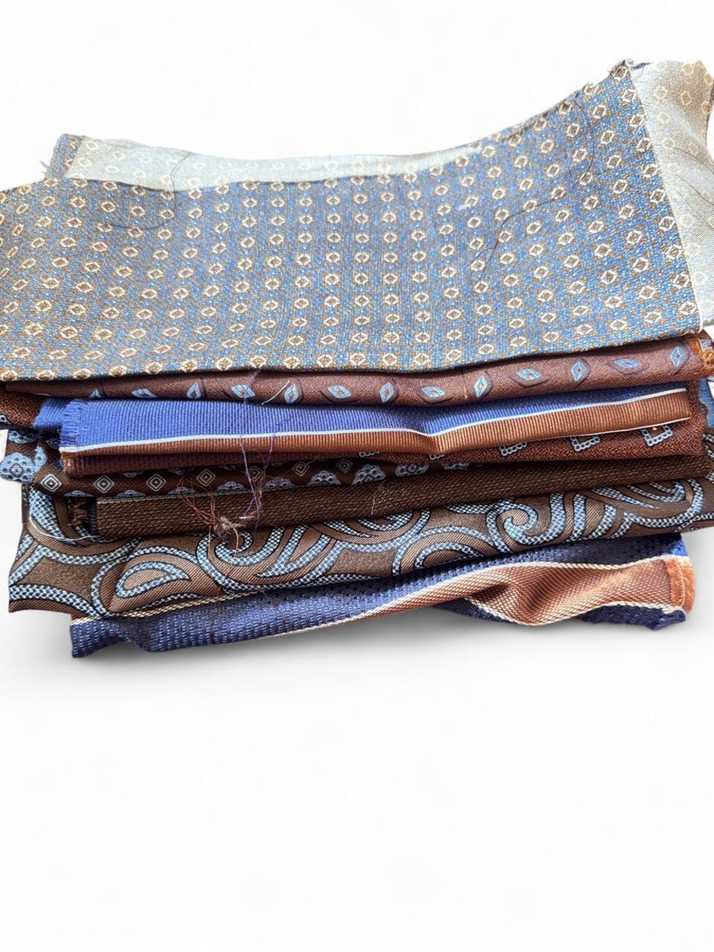 Bundle of 9 brown 100% Italian silk fabric remnants